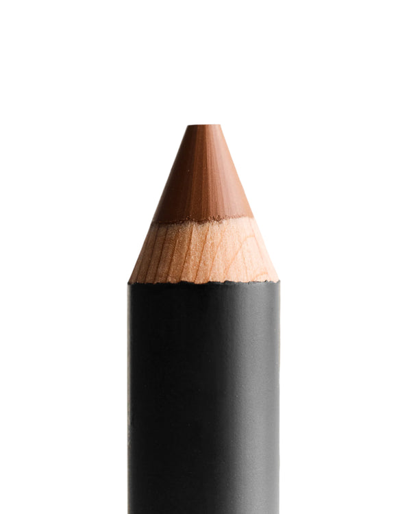 Black eyeliner pencil with wooden cap on a white background